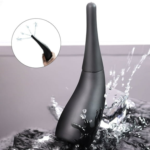 6.7 Oz Anti Back-Flow Anal Douche for Men Women Private Hygienic, Ergonomic Enema Bulb with 4 Shower Holes and Soft Nozzle for Colon Detox and Constipation, Leakproof, Reusable, Silicone, Black