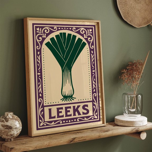 Leek Art Vintage Rococo Vegetable Poster, Unframed Paper Poster 16x20in