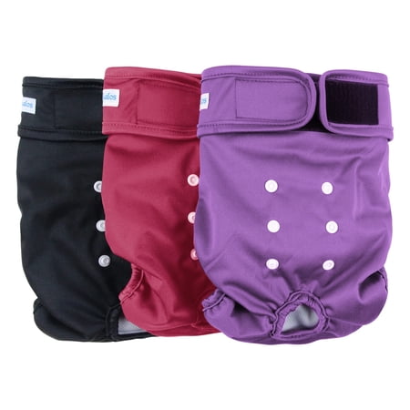Leekalos Reusable Washable Dog Diapers Female (3 Pack) - Highly Absorbent Doggie Diapers - Size Adjustable Puppy Diapers for Dog Period Panties (Medium,Red,Purple,Black)