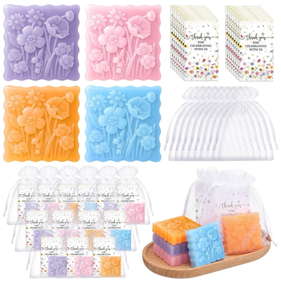 Leelosp 24 Sets Wildflower Baby Shower Soap Bath Set with Bags Greeting Card Wild Flower Birthday Party Decorations Mini Soap Favors for Bridal or Baby Shower Handmade Guest Bridesmaid Gifts Y101