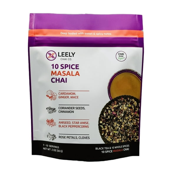 Leely Chai Masala Chai Loose Leaf. Organic Assam Black Tea with whole spices, Small Batch, Authentic Brew or Steep – 2 OZ, 10 Cups