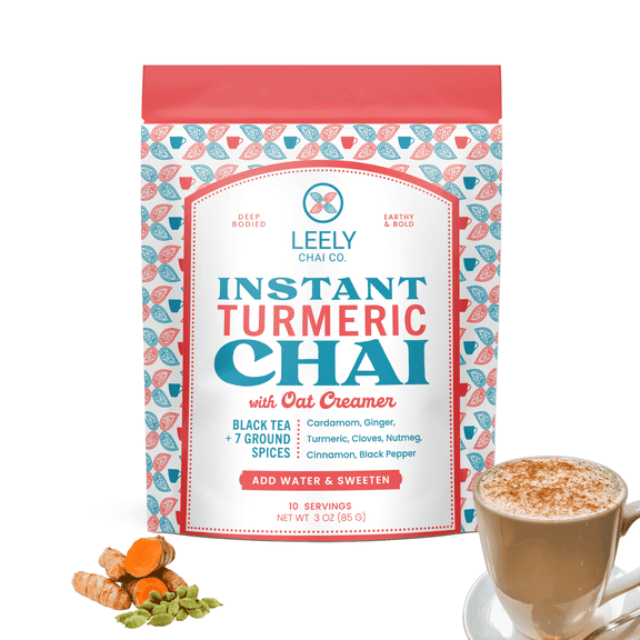 Leely Instant Turmeric Ginger Chai Latte with Oat Creamer - 3oz - Just Add Hot Water, No Steeping, Dissolves Instantly, Creamy Turmeric Ginger Drink Anytime
