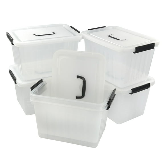 Leendines 10 Quart Plastic Storage Latch Bins with Lids, Clear Plastic Box with Handle, 6 Packs