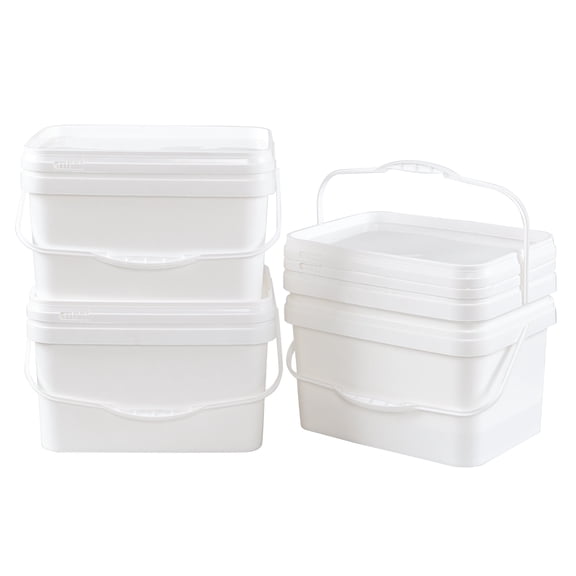 Leendines 2.5 Gallon 4 Pack Small Rectangular Pail Bucket with Lid, White Plastic Paint Pails