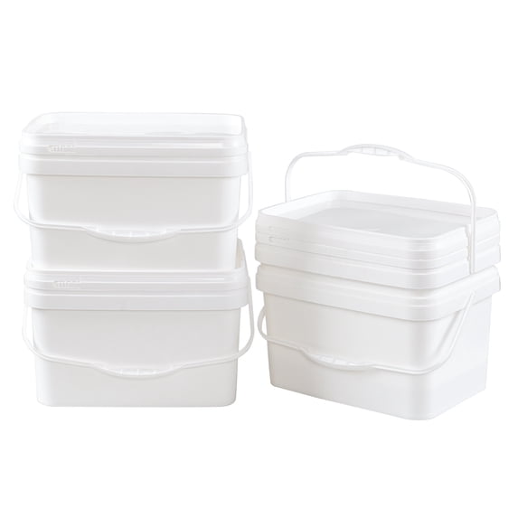 Leendines 2.5 Gallon 4 Pack Small Rectangular Pail Bucket with Lid, White Plastic Paint Pails