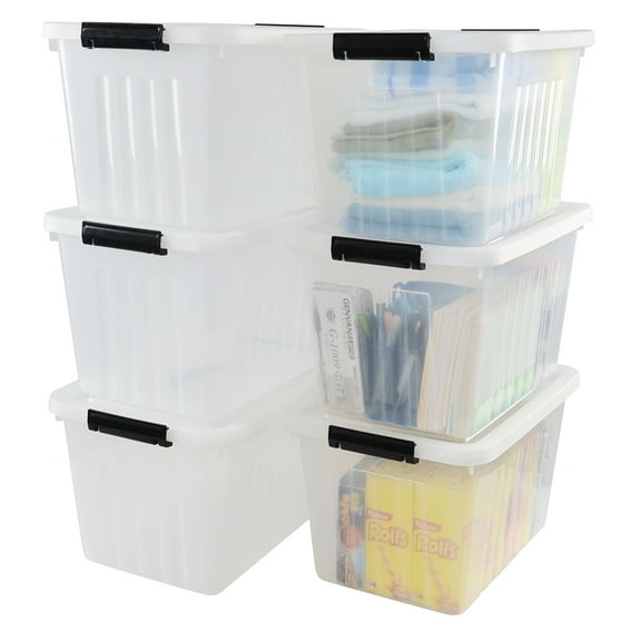 Leendines 4 Pack 20 Quart Plastic Lidded Storage Tote, Clear Organizing Bin with Lid