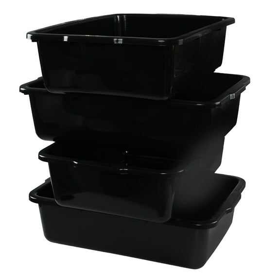 Leendines 4 Pack 32 L Commercial Bus Box, Black Large Plastic Bus Tubs