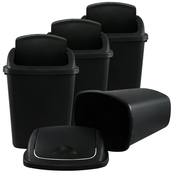 Leendines 4 Pack 40 L Kitchen Trash Bin with Lid, Black Plastic Swing Lid Garbage Can
