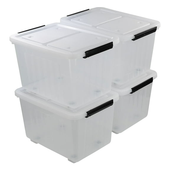Leendines 4 Pack Clear Plastic Storage Bins, 30 Quart Plastic Storage Boxes with Wheels