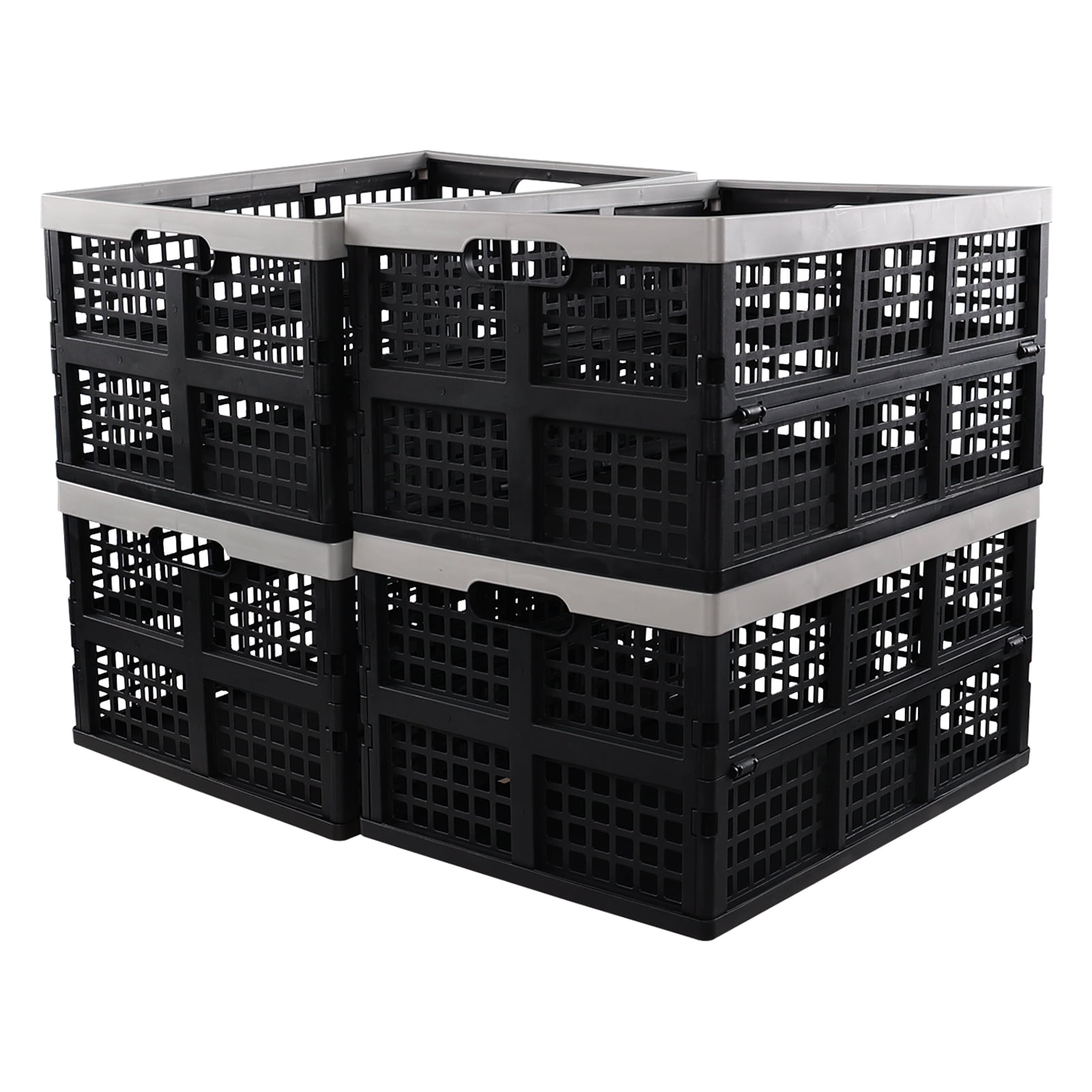 Leendines 4 Pack Large Plastic Collapsible Storage Crate, 42 L Plastic