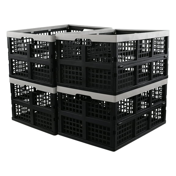Leendines 4 Pack Large Plastic Collapsible Storage Crate, 42 L Plastic Foldable Storage Crates