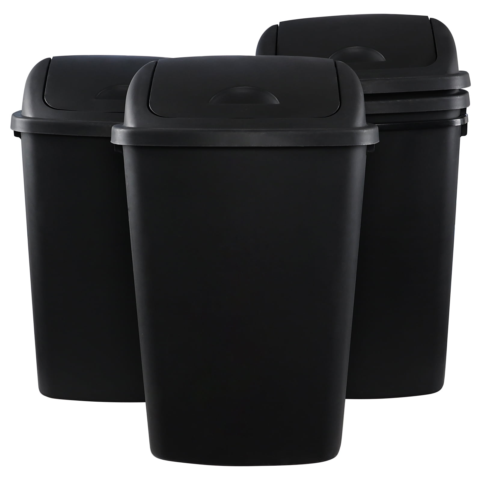 Black 13 Gallon Plastic Swing Top Trash Can Set