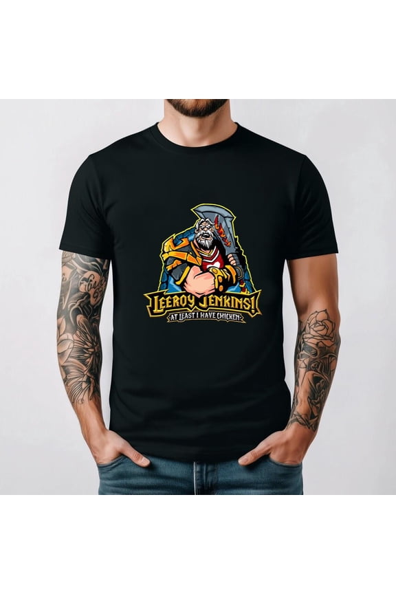 Leeroy Jenkins Meme Gaming Legend Retro Humor World Of Warcraft Unisex T-Shirt, for men & women, up to size 5XL.