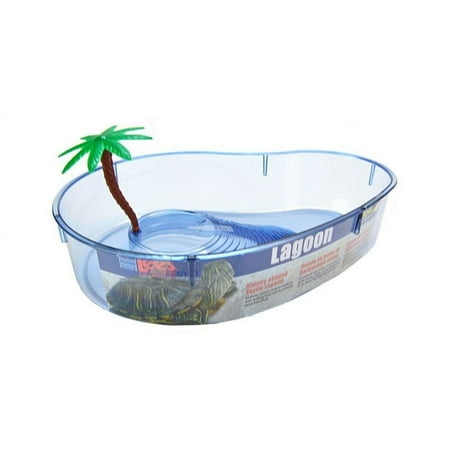 Lees Kidney Shaped Turtle Lagoon with Access Ramp to Feeding Bowl and Palm Tree Decor - 20135