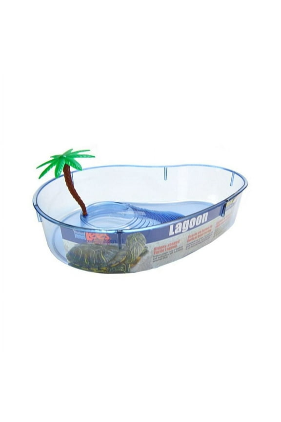 Lees Kidney Shaped Turtle Lagoon with Access Ramp to Feeding Bowl and Palm Tree Decor - 20135
