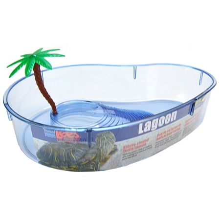 Lees S20140P Kidney Shaped Turtle Lagoon with Access Ramp to Feeding Bowl & Palm Tree Decor