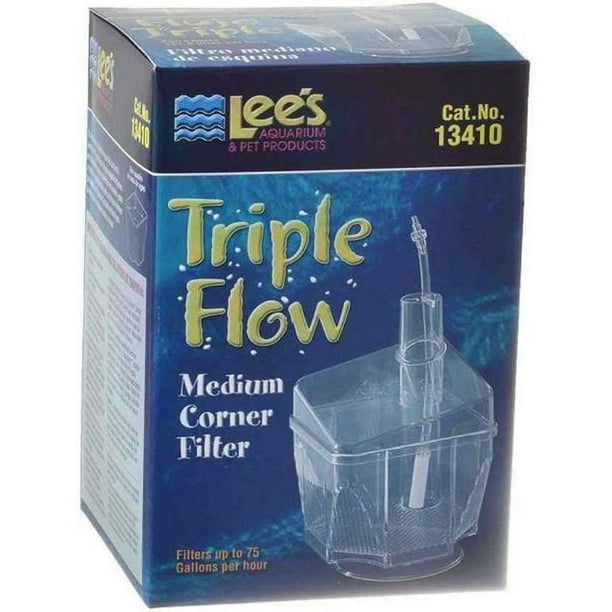 Lees Triple Flow Corner Filter Aquarium Filters Corner Sponge Medium 3.5 inchl x 3.5 inchw x 5.5 inchh 75 GPH Size Medium 3.5L x 3.5W x