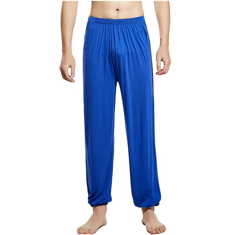 Leesechin 100 Cotton Men s Pajama Bottoms Lightweight Sleep Lounge pj Pants with Pockets Elastic Waistband Button Fly Walmart