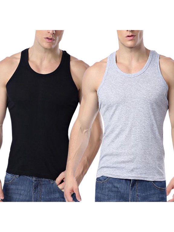 2PC Men's Cotton Tank Top Sleeveless Tee Round-Neck Summer Tshirt