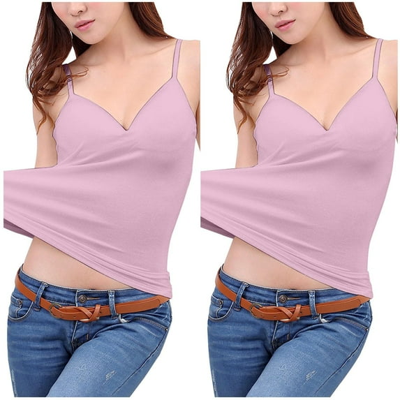 Leesechin 2PC Tank Top for Women with Built-in Padded Bra Adjustable Wide Strap Camisole Cotton Cami Shirts