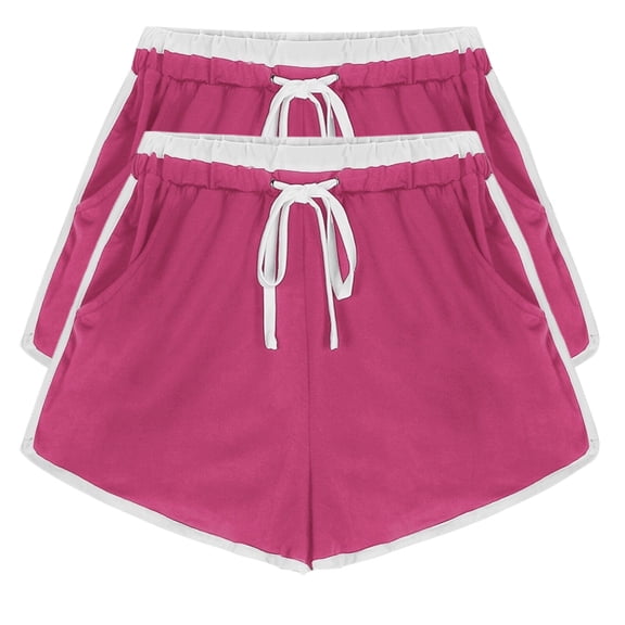 Leesechin 2PCS Pack Women's Drawstring Wide Leg Shorts, High Waist Lounge Sweat Summer Casual Jersey Shorts with Pockets