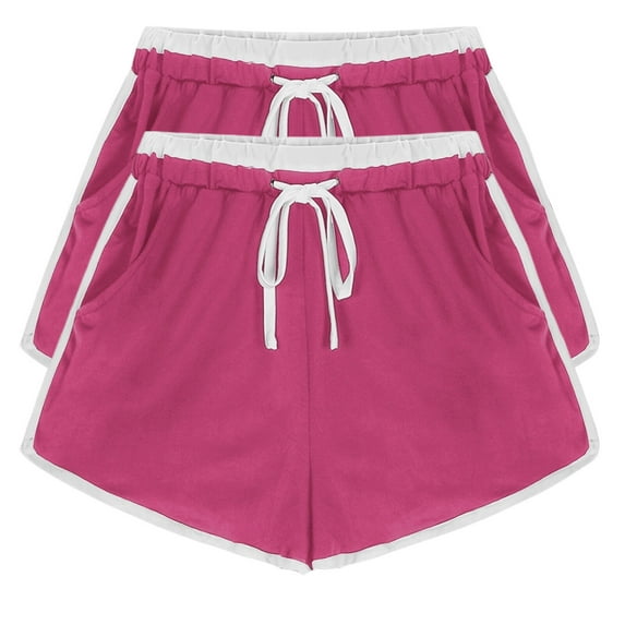 Leesechin 2PCS Pack Women's Drawstring Wide Leg Shorts, High Waist Lounge Sweat Summer Casual Jersey Shorts with Pockets