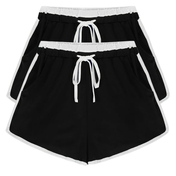 Leesechin 2PCS Pack Women's Drawstring Wide Leg Shorts, High Waist Lounge Sweat Summer Casual Jersey Shorts with Pockets