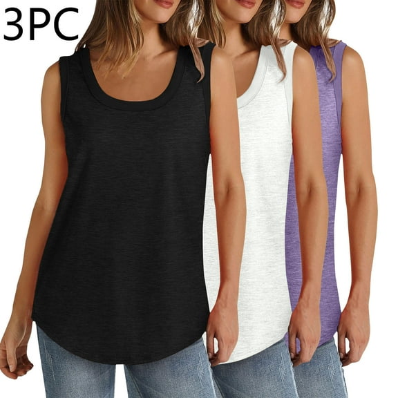 Leesechin 3PC Womens Tank Tops Summer T Shirts Sleeveless Casual Loose Tunic Blouses