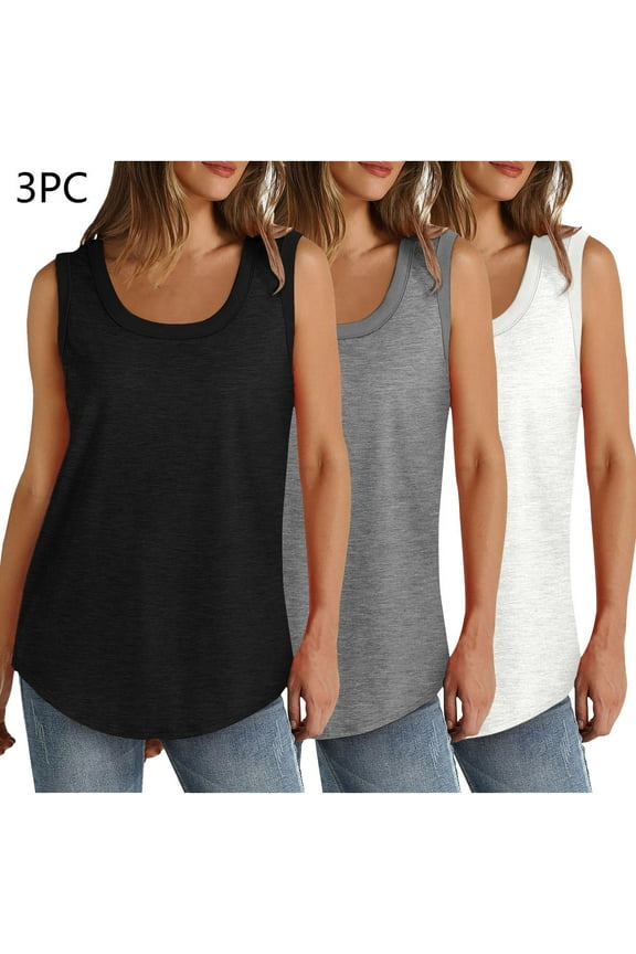 Leesechin 3PC Womens Tank Tops Summer T Shirts Sleeveless Casual Loose Tunic Blouses