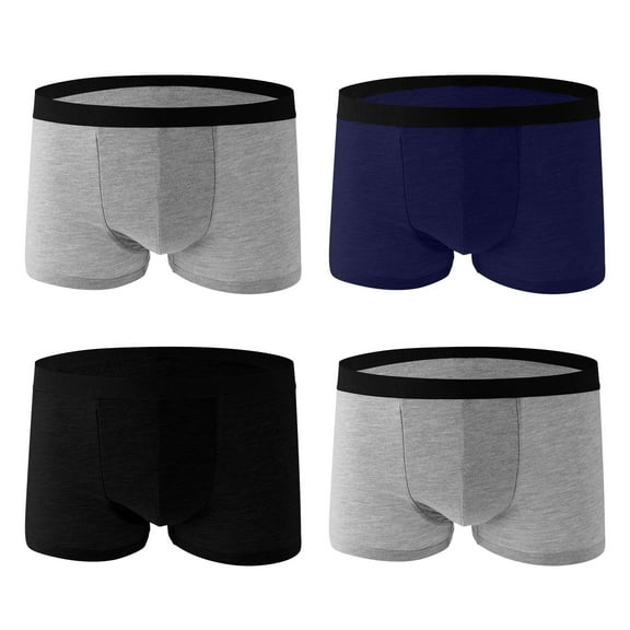Leesechin 4pc Mens Underwear Large Size Boxer Briefs Men's Sport Short Underpants Solid Color