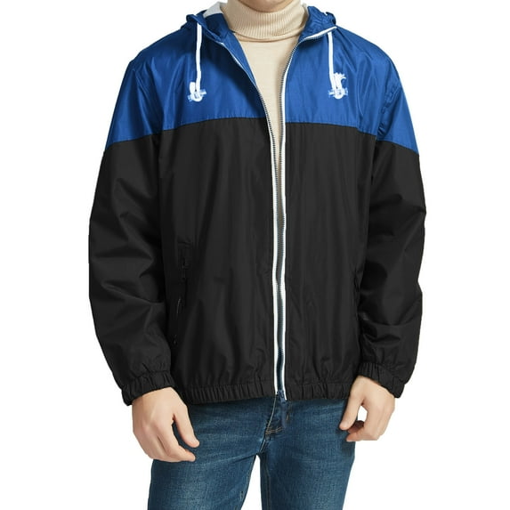 Leesechin Big & Tall Men's Color Matching Thin Fall Outdoor Windbreaker Slim Fitting Long Sleeved Hooded Jacket Coat