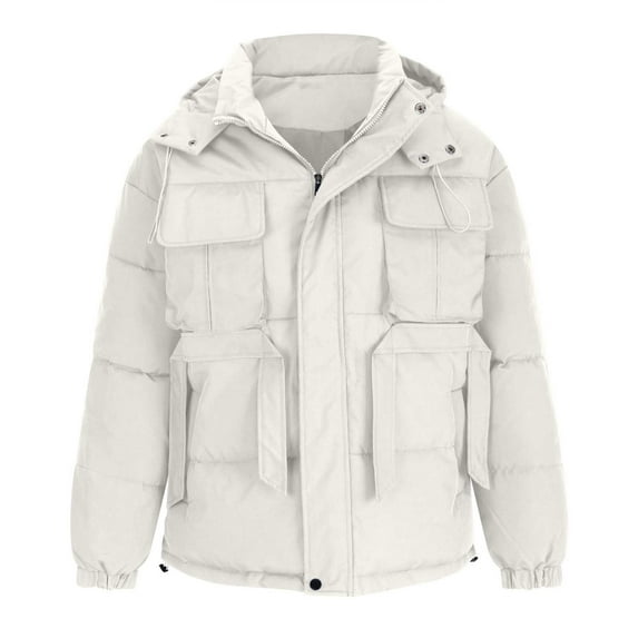 Leesechin Big & Tall Men's Solid Fashion Puffer Jacket Tooling Warm Plus Vvelvet Thick Zipper Closure Coat