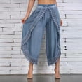 thumbnail image 1 of Leesechin Black Pants for Women Casual Solid Lace Elastic Waist Workout Sports Wide Lag Trousers, 1 of 5