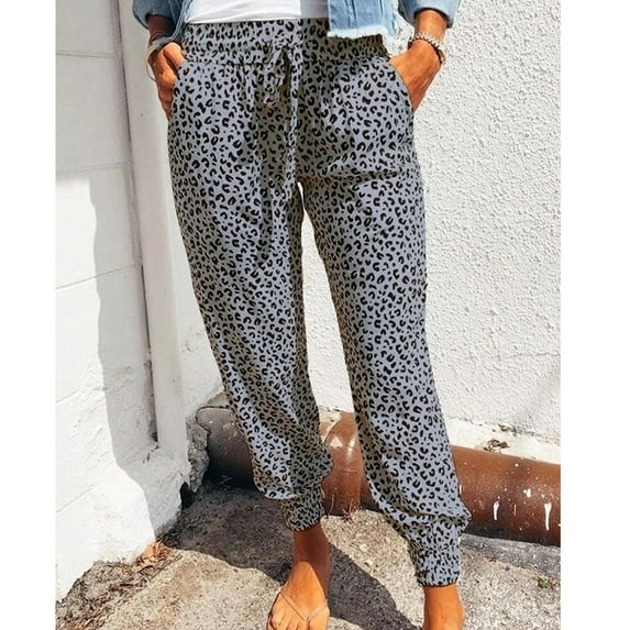 Leesechin Black Pants for Women Casual Summer Leopard Print Trousers Bottoms Athletic Trousers