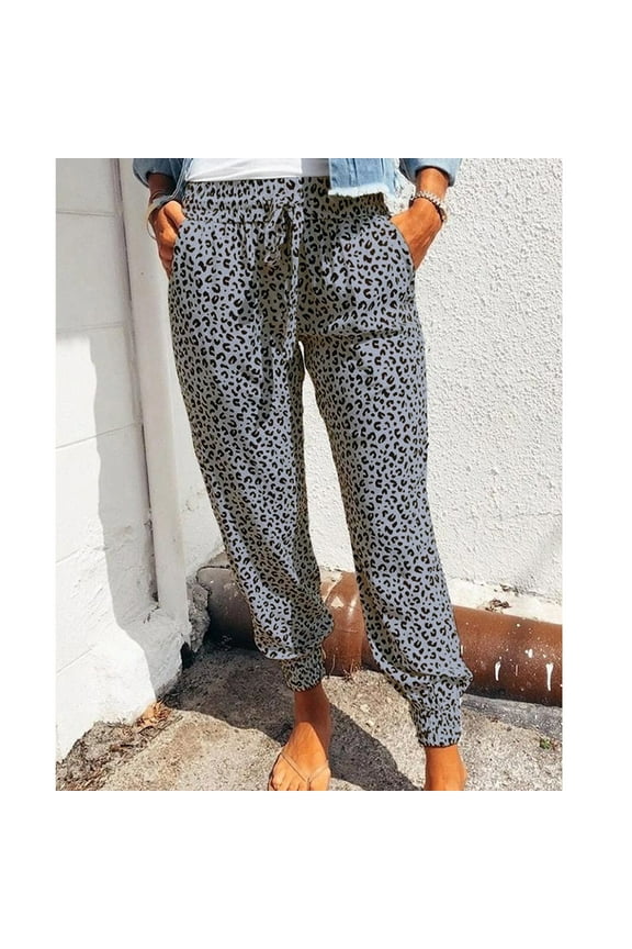 Leesechin Black Pants for Women Casual Summer Leopard Print Trousers Bottoms Athletic Trousers