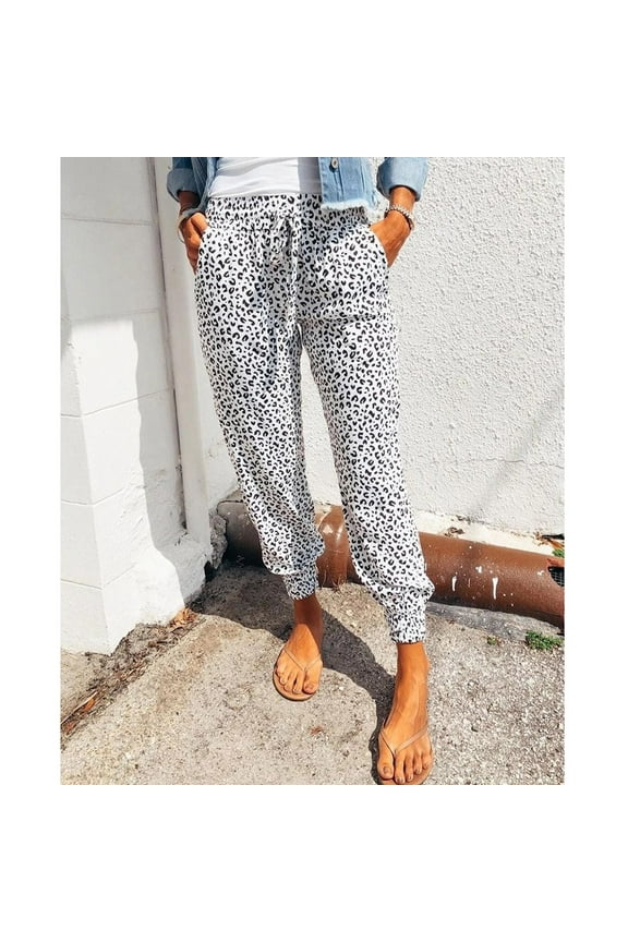 Leesechin Black Pants for Women Casual Summer Leopard Print Trousers Bottoms Athletic Trousers