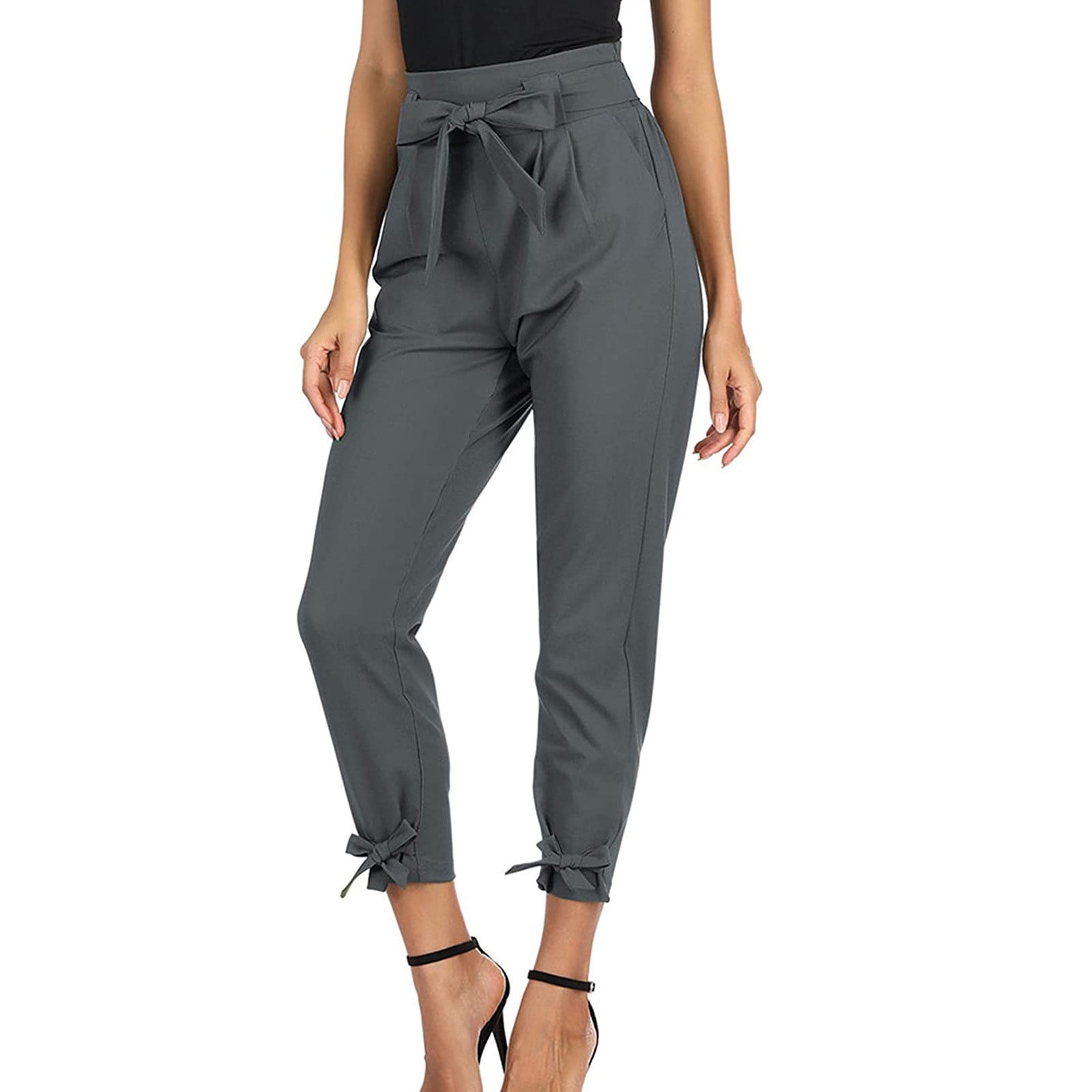 Leesechin Black Pants for Women High Waist Tie Up All Match Casual Corset  Trousers on Clearance - Walmart.com