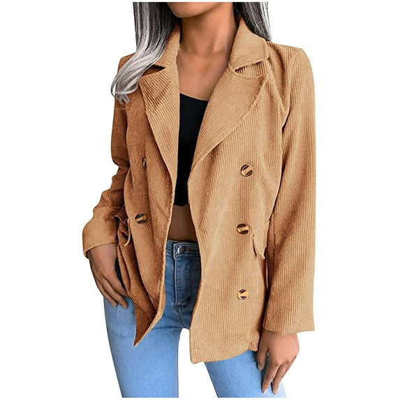 Leesechin Blazers for Women Classic Solid Color Corduroy Long Sleeves Button Casual Blazer Jacket Tops Coat on Clearance