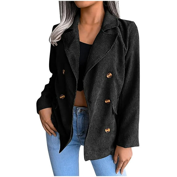 Leesechin Blazers for Women Classic Solid Color Corduroy Long Sleeves Button Casual Blazer Jacket Tops Coat on Clearance