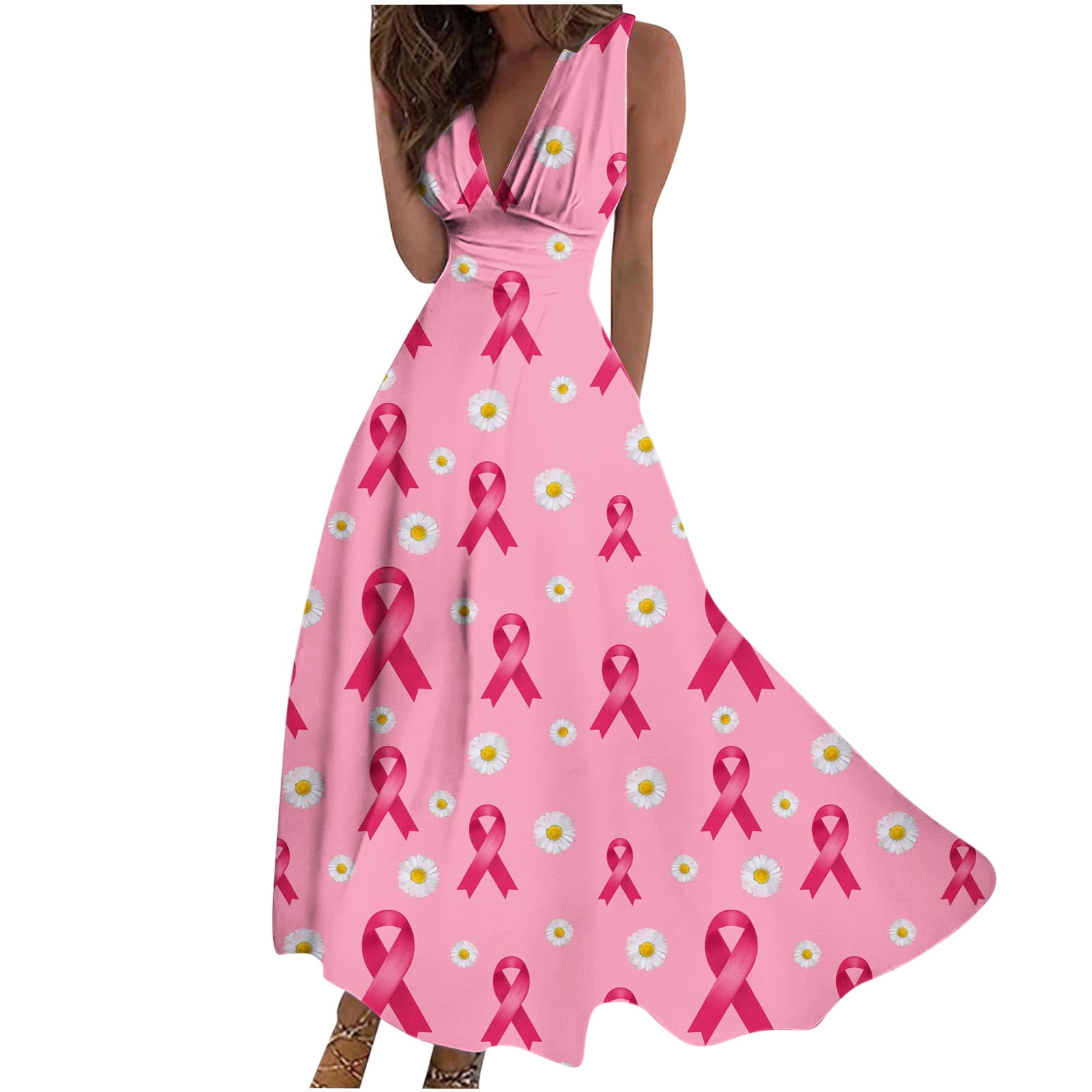 Leesechin Breast Cancer Awareness Dresses Women's Pink Ribbon