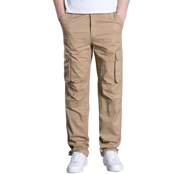Leesechin Cargo Pants for Men Plus Size Cotton Multi-pocket Wear-resistant Overalls Trousers Khaki M
