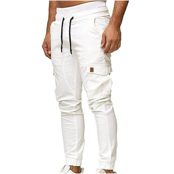 Leesechin Cargo Pants for Men Summer Khakis Casual Short Jogger Sport Jogger Jogging Long Sports Pants White S