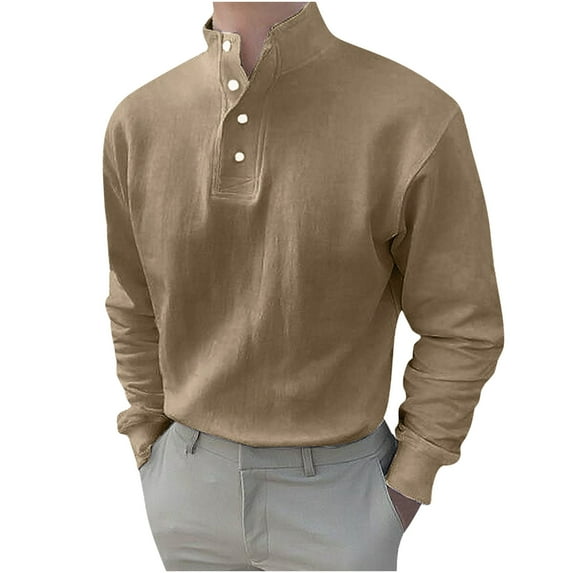 Leesechin Casual Shirts for Men Clearance Solid Color V Stand Collar Bottoming Shirt Long Sleeve Turtleneck Blouse