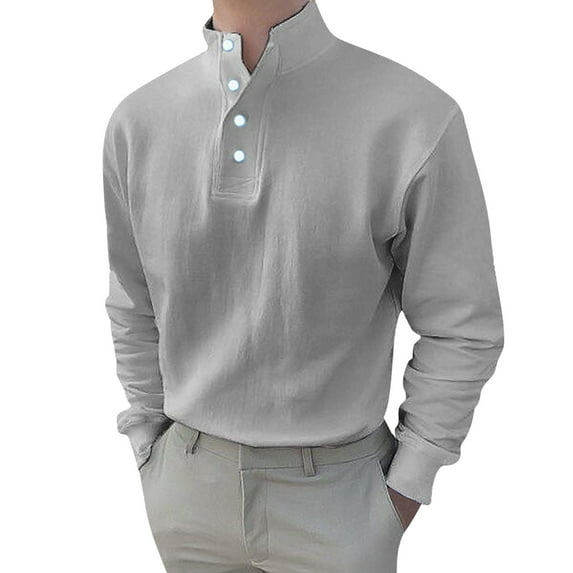 Leesechin Casual Shirts for Men Clearance Solid Color V Stand Collar Bottoming Shirt Long Sleeve Turtleneck Blouse