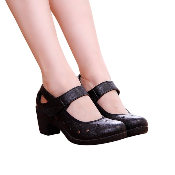 Leesechin Casual Shoes High Heels Thick Heels Sandals Women's Shoes Black on