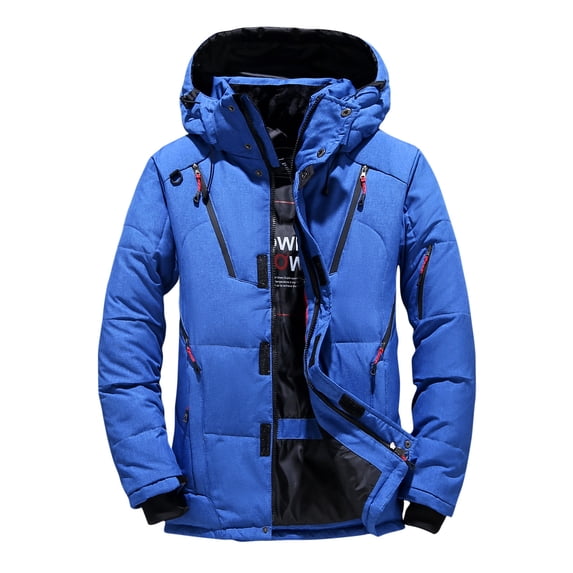Leesechin Clearance Big & Tall Jackets for Men Loose Plush Warm Cotton Hooded Jacket Long Sleeve Parkas Blue 4XL