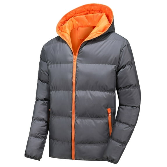 Leesechin Big & Tall Jackets for Men Loose Plush Warm Cotton Hooded Jacket Long Sleeve Parkas Gray XL