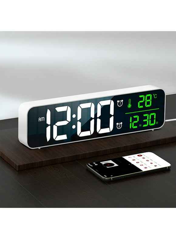 Leesechin Clearance Digital Clock,Digital Clock Large Display,LED Digital Alarm Clock For Living Room,Rechargeable,Snooze,Date &Temp Display Digital Wall Clock,For Bedroom White