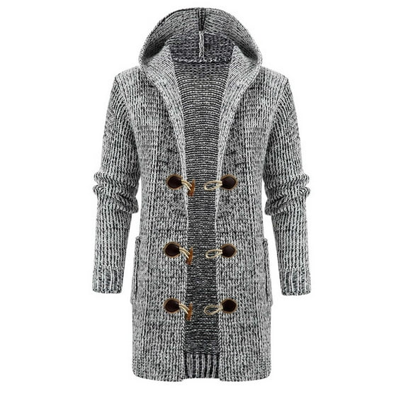 Leesechin Clearance Fashion Leisure Autumn And Winter Hooded Cardigan Wool Line Horn Button Coat Men