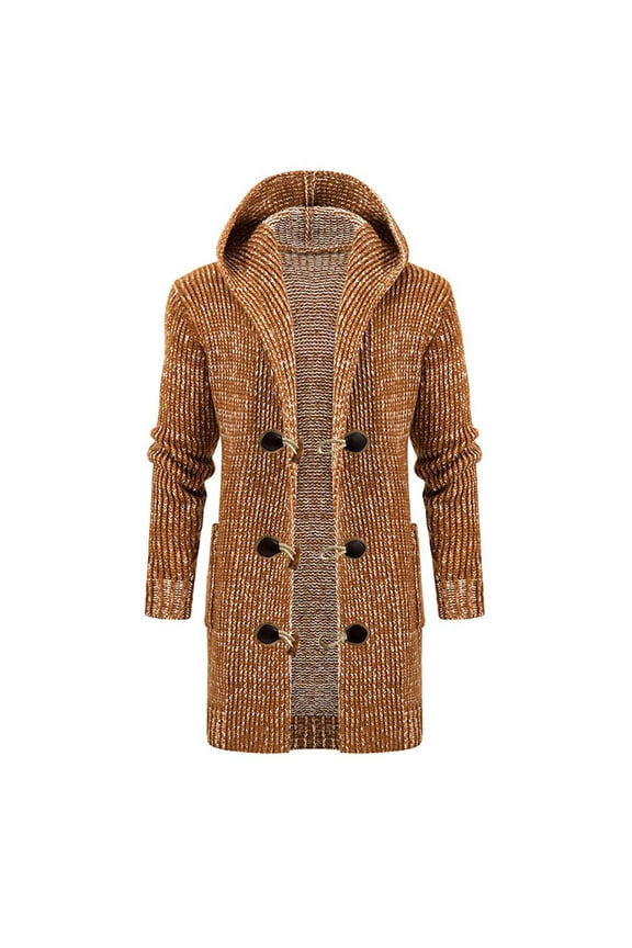 Leesechin Clearance Fashion Leisure Autumn And Winter Hooded Cardigan Wool Line Horn Button Coat Men